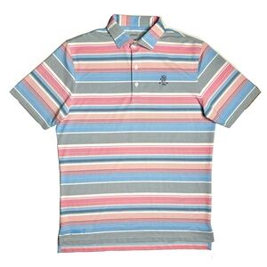 Johhnie-O Gaddy Striped Short Sleeve Polo Shirt Malibu Blue Pink